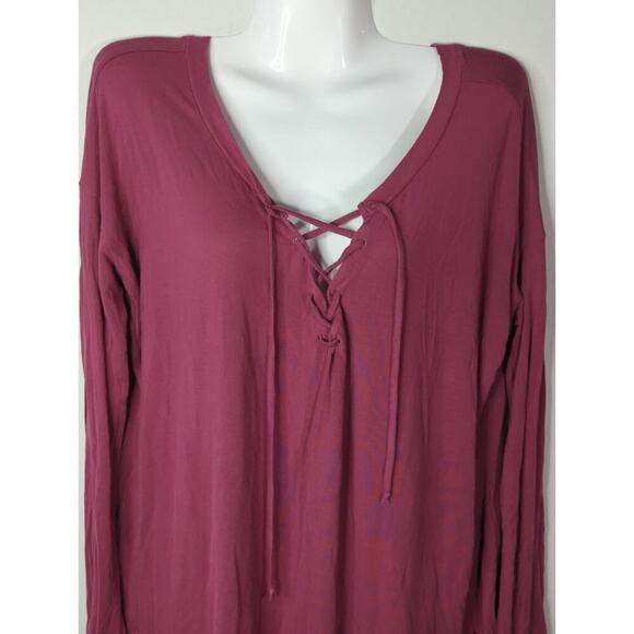 Pink Victoria’s Secret Lace up V-Neck Super Soft Modal Pullover Blouse Size M - Picture 4 of 11